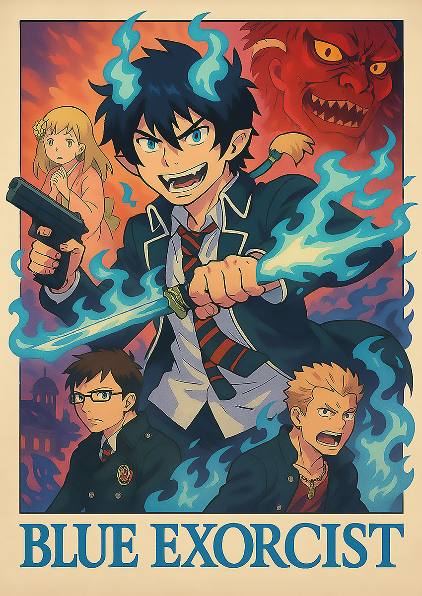 Blue Exorcist Style Artwork Canvas Print & Poster Wall Art - AI PRINT LAB